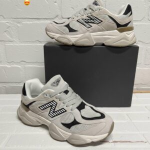 New Balance 9060 Women's Trainers - Sea Salt with Black & White - Retro Chunky Sneakers - Sizes 3, 4, 5, 6, 7, 8 - Fast UK Delivery