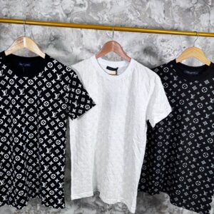 LV All-Over Monogram T-Shirt - Luxury Embossed Cotton Tee - Black & White Signature Print - Sizes Small to XXL - Premium UK Designer Streetwear