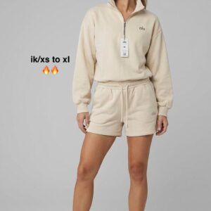 Alo Yoga Women's Accolade Quarter-Zip Shorts Set | Luxury Fleece Sweatshirt & Lounge Co-ord | Sizes XS to XL | Free UK Delivery