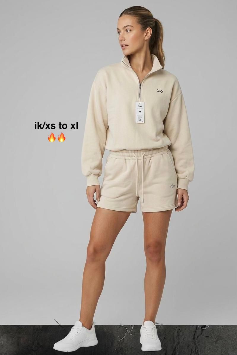 WhatsApp Image 2026-06-06 at 7.23.47 AM (2) Alo Yoga Women's Accolade Quarter-Zip Shorts Set | Luxury Fleece Sweatshirt & Lounge Co-ord | Sizes XS to XL | Free UK Delivery